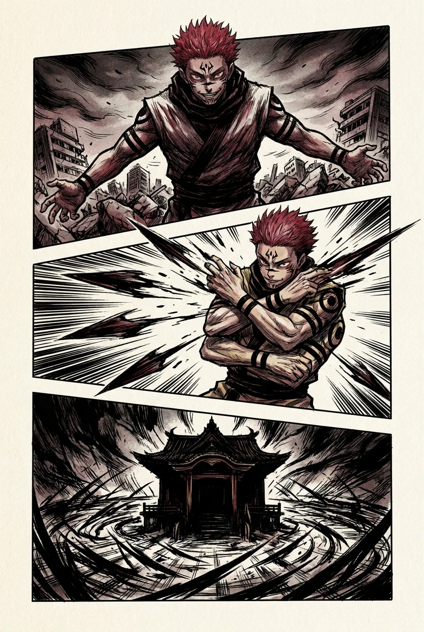 Sukuna (Jujutsu Kaisen) anime dövme tasarımı — kare kare manga panel