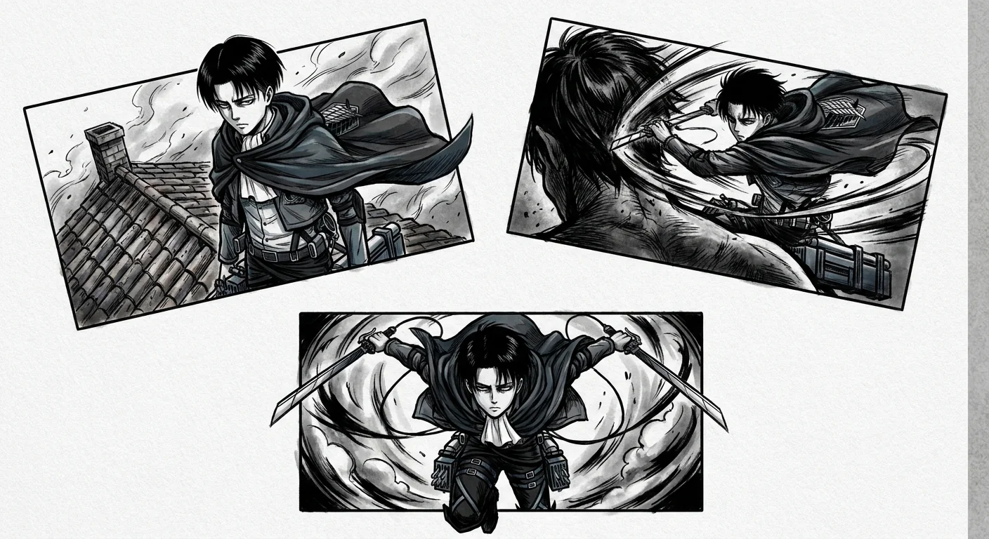 Levi Ackerman (Attack on Titan) anime dövme tasarımı — kare kare manga panel