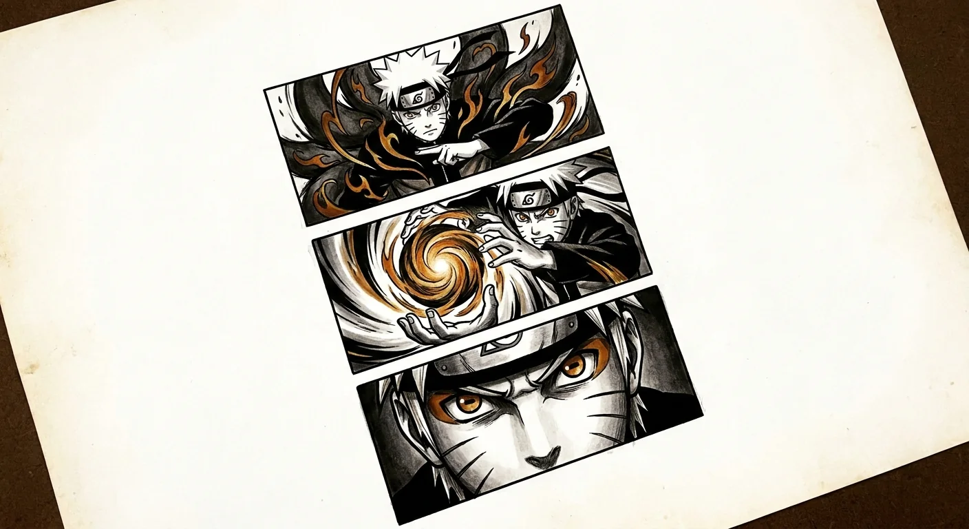 Naruto Uzumaki (Naruto) anime dövme tasarımı — kare kare manga panel