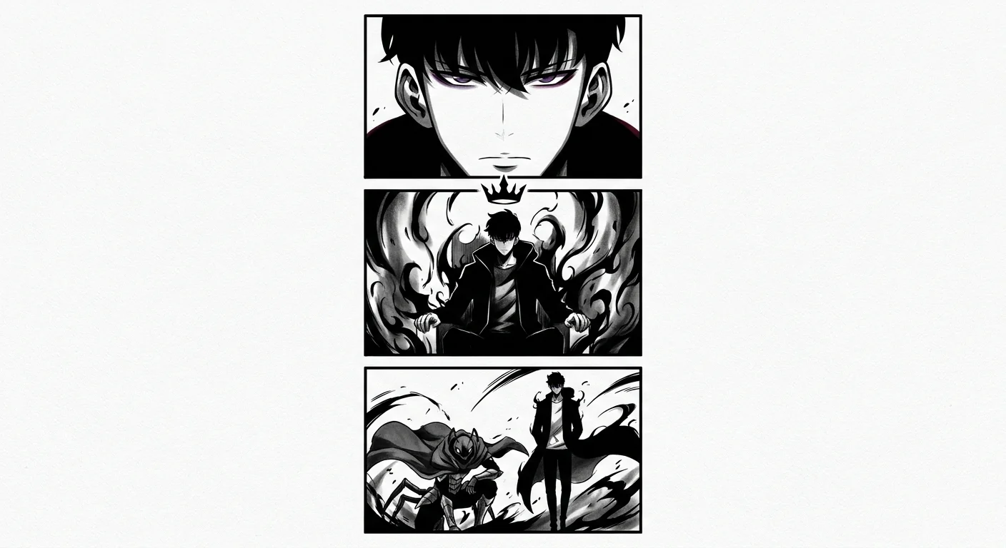 Sung Jinwoo (Solo Leveling) anime dövme tasarımı — kare kare manga panel