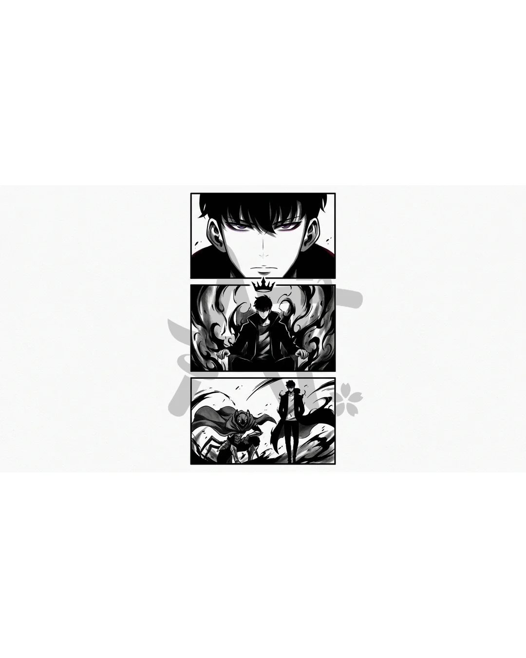 Sung Jinwoo (Solo Leveling) anime dövme tasarımı — kare kare manga panel