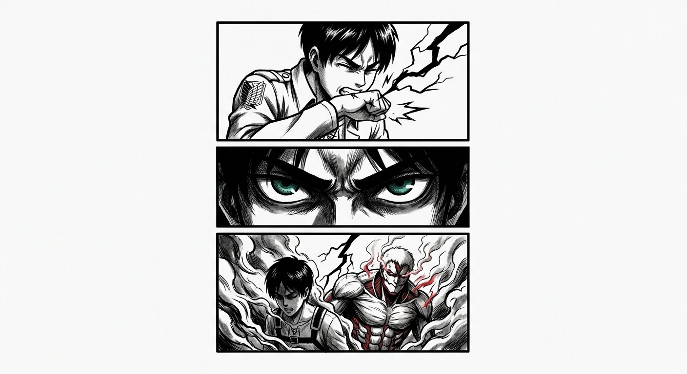 Eren Yeager (Attack on Titan) anime dövme tasarımı — kare kare manga panel