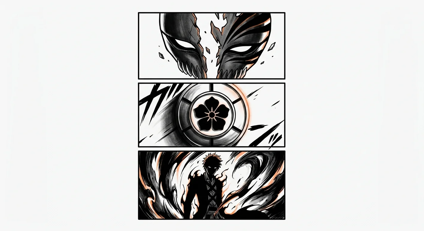 Ichigo Kurosaki (Bleach) anime dövme tasarımı — kare kare manga panel