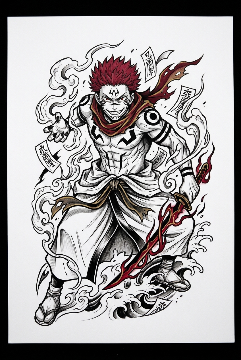 Sukuna kol dövmesi - manga panel sleeve